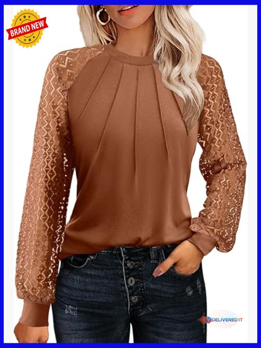 Women's Lace Long Sleeve Blouse Dressy Casual Business Work Top